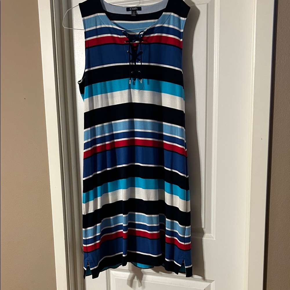 Chaps Multicolor Striped Lace-Up Top